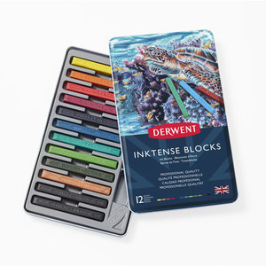 Derwent Inktense Blocks set in metalen etui met 12 kleuren