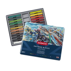 Derwent Inktense Blocks set in metalen etui met 24 kleuren