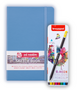 Bruynzeel cadeauset met blauw schetsboek en zes neon kleurpotloden in opvallende kleuren